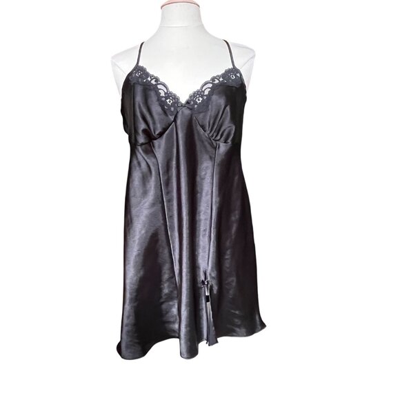 Gilligan & OMalley‎ Black Satin Lace Trim Chemise Babydoll Nightgown XL - Picture 1 of 9